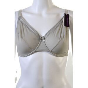 Princesse Tam Tam Womens Lace Trim Detail Bow Accent Bra Light Gray Size 36E